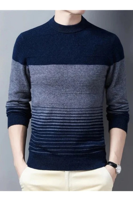 100% Merino Wool Striped O-Neck Sweater Men Clothing Autumn Winter New Arrival Classic Pullover Pull