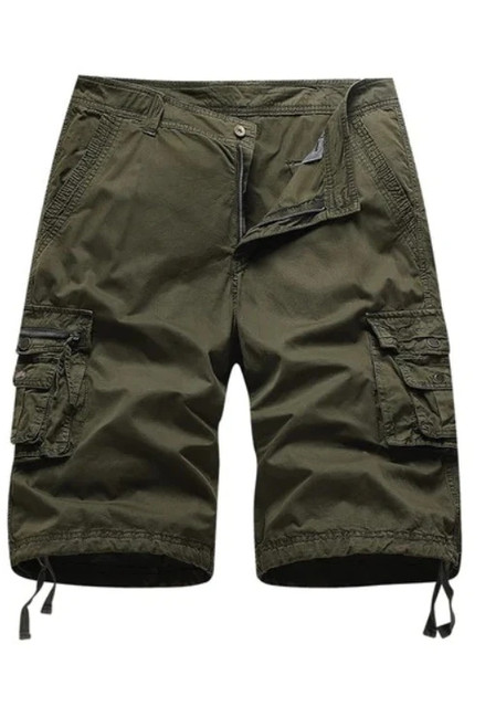 Summer Cargo Shorts Men Cotton Straight Casual Overalls Shorts Multi Pocket Solid Color Knee Length Shorts Mens Clothing
