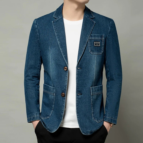 Mens Denim Blazer Coat Casual Denim Jacket Men Cotton Vintage Black Blue Denim Jacket Coat Men Jeans Blazers