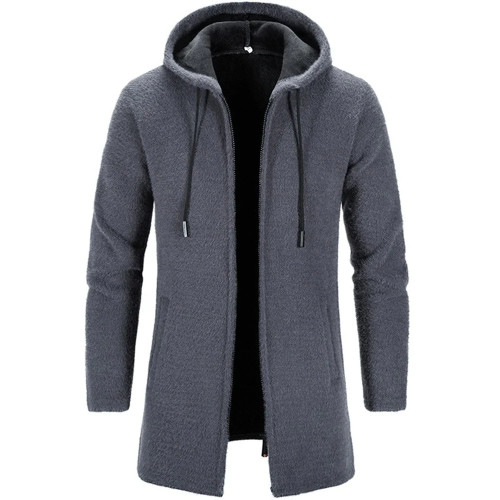 Autumn And Winter Men Versatile Knitted Cardigan Medium And Long Hooded Mink Outer Windbreaker