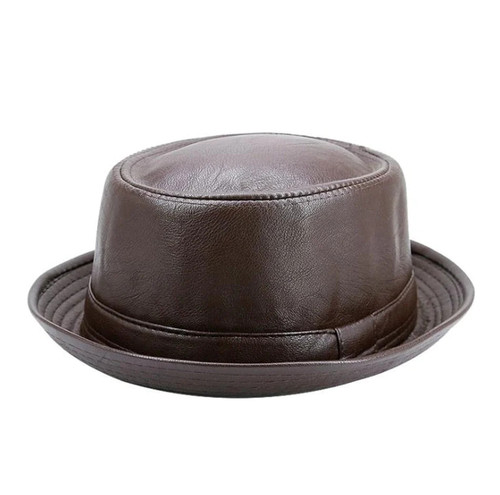 Men Black Leather Trilby Hat Male Fedora Cap Retro Women Autumn Brand Porkpie Hat Men Vintage Jazz Hats