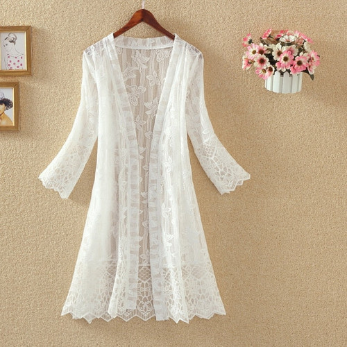Long Cardigan Beach Cover Up Summer Blouses For Women Woman V Neck Shirt Top Lace Elegant Outwear