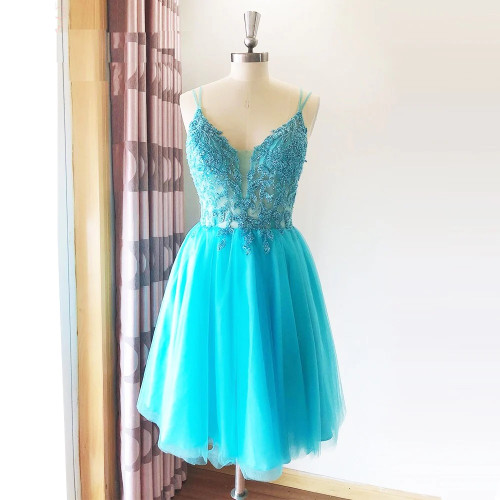 Handmade Crystals Homecoming Dress for Junior Spaghetti A Line Graduation Short Sexy Cocktail Midi Mini Party Gowns
