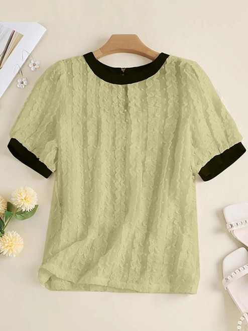 Summer See-Pleated Top Casual Solid Loose Party Pullover Oversized Women Elegant Short Sleeve Blouse