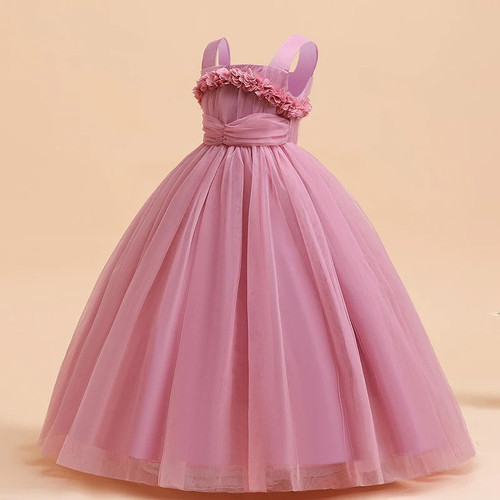 Wide Sling Girls Children Costume Princess Party Porn Dress Kids Bridesmaid Clothes For Lace Birthday Gown Formal Prom Evening