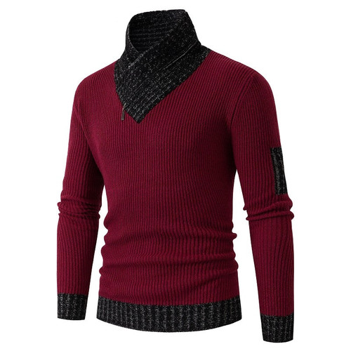 Autumn Winter Turtleneck Sweater Men Casual Knitted Pullovers Scarf Collar Sweater Slim Fit Men Patchwork Pullovers