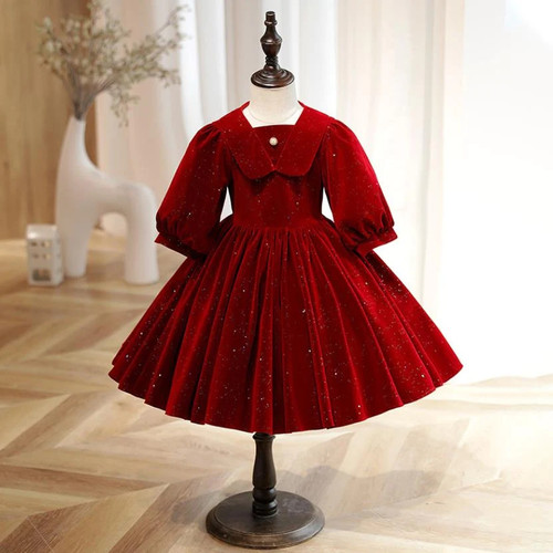 Kids Clothes Girls Ball Gown Children Wedding Teens Velvet Prom Evening Dresses For Birthday Party Princess Christmas