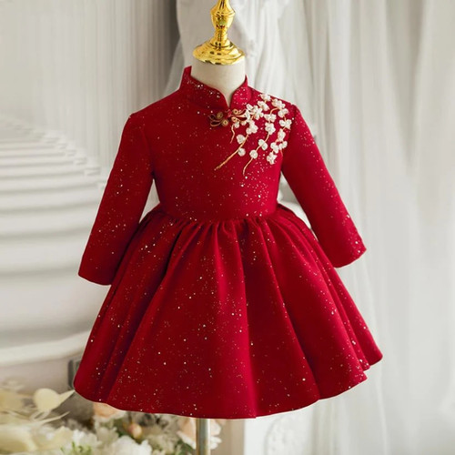 Children Evening Gown Bow Appliques Design Spanish Vintage Girls Birthday Party Christmas Red Dresses