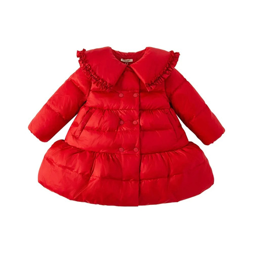 Children Solid Color Medium Length Winter Clothes Baby Girls Hooded Down Jacket Baby Warm Coat