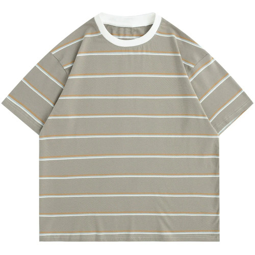 Mens T Shirts Striped Design O-Neck Tee High Quality Cozy Simple Hipster All Match College Style Lovers Men Clothing