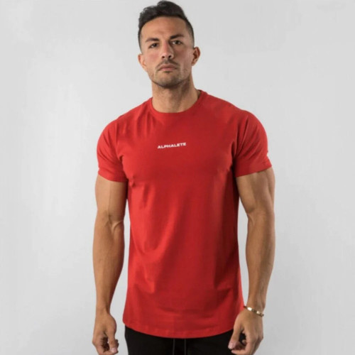 Gym Cotton T-shirt Men Fitness Workout Slim Short Sleeve Shirt Male Bodybuilding Sport Training Tee Tops Summer Casual Clothing