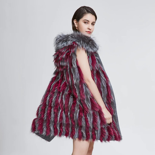 Women Hooded Real Fox Fur Vest Female Fur Sleeveless Coat  Lady Slim Natural Fox Fur Vest Overcoat