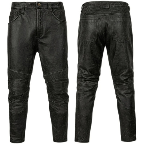 Vintage Motorcycle Leather Pant Men Genuine Windproof Motor Riding Leather Pants Retro Autumn