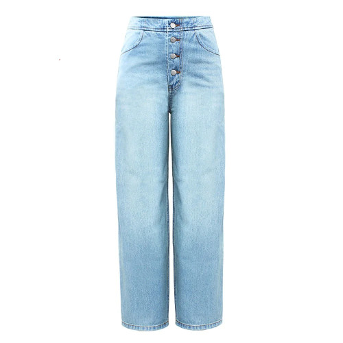 High Waist Wide Leg Jeans With Pockets Women`s Button Fly Straight Denim Pants Trousers Jeans For Women