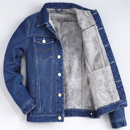 Autumn Winter Mens Velvet Cotton Denim Jacket Male Thick Warm Lined Fleece Jeans Jackets Blue Slim Jeans Coat Top Mens