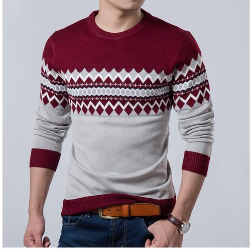 Autumn Casual Sweater O-Neck Slim Fit Knitting Mens Striped Sweaters Pullovers Men Pullover Men