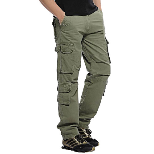 Men Cotton Cargo Pants Mens Multi-Pockets Baggy Military Pants Male Casual Overalls Outdoors Army Tactical Trousers No belt