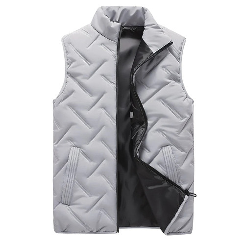Vest Men Sleeveless Stand Collar Cotton-Padded Vest Coats Winter Parkas Jackets Classical Solid Color Waistcoat