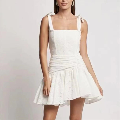 White lace dress women elegant casual sundress sexy elegant party dresses mini Summer dress ruffle embroidery