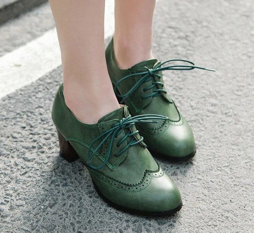 Autumn Women Oxford Lace Up Shoes Vintage Round Toe Women Ankle Boots England Style high heels Ladies