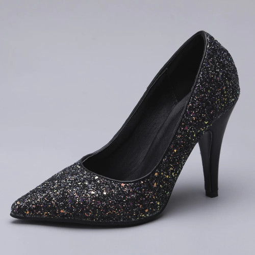 Womens Ladies Fashion Glitter Sequin Pointy Toe High Heel Formal Pump Shoes