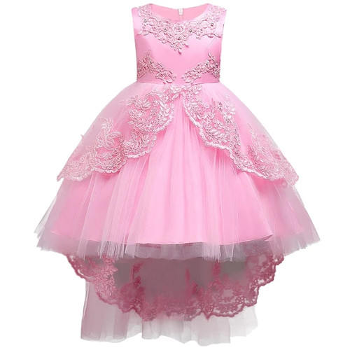 Summer Kids Dress For Girls Birthday Wedding Party Dresses Mesh Bow Trailing Princess Prom Gown Children Bridesmaid Clothing