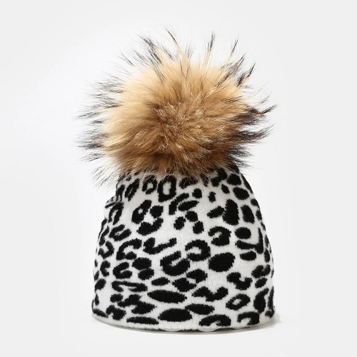 Leopard Zebra Plaid Wool Knitted Beanies Winter Real Raccoon Fur Pompom Hat For Women