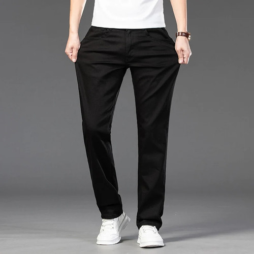 Classic Style Men Regular Fit White Jeans Business Denim Advanced Stretch Cotton Trousers Male Pants