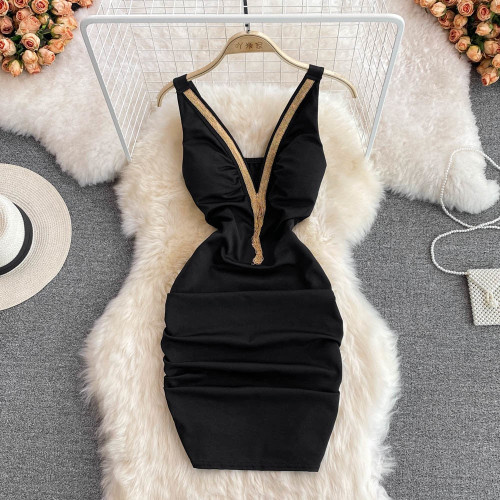 Bodycon Sexy V-neck Low Cut Mini Short Work Dress Women Backless Irregular Sleeveless Short Hip Wrap Vest Dress