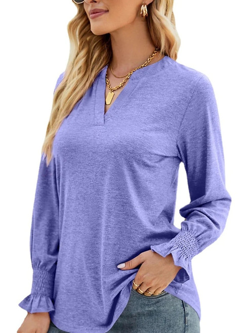 Women Long Sleeve Solid V neck Lightweight Sweatshirt