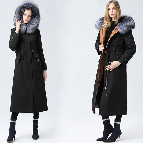 Real Fur Coat Women Rabbit Fur Coat Raccoon Fur Collat Winter Coat Women Real Fur Parka for Women Clothes