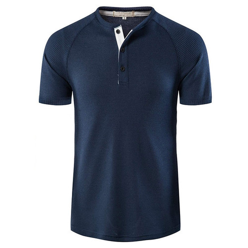 Mens Waffle Henley T Shirts Summer New Short Sleeve Slim Fit Tee Shirts Casual Lightweight 3 Buttons Solid T Shirt