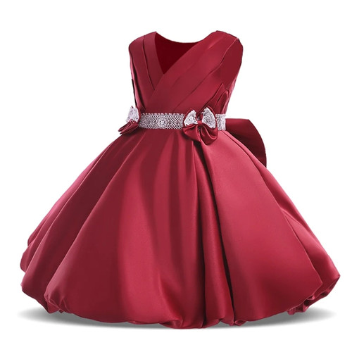 Vintage Kids Backless Party Dress For Girl Children Costume Bow Princess Dresses Girls Clothes Birthday Wedding Gown V-Neck