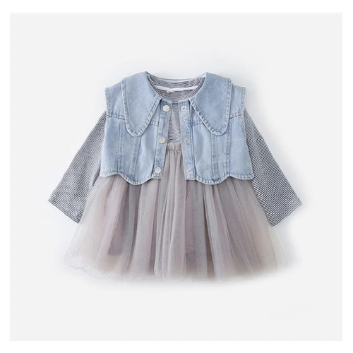 Baby Cotton Clothing Sets Kids Girls Winter Autumn Long Sleeve Denim Jacket Mesh Cute Dress 2 Pcs Sets Clothes