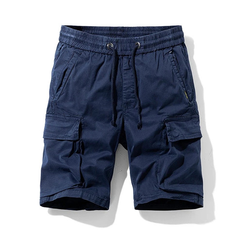 Summer Men Cotton Cargo Shorts Multi Pocket Solid Casual Breeches Bermuda Shorts Mens Loose Knee Length Pants