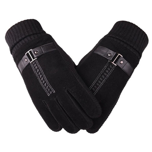Winter Men Warm Gloves Genuine Suede Pig Leather Gloves Mittens Male Thick Bike Motorcycle Gloves Men Knitted