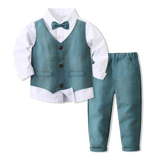 Baby Boys Gentleman Clothes Sets Two Fake Pieces Long Sleeve Shirt  +Trousers Fashion Formal Suits Kids Boy Birthday Party Dress