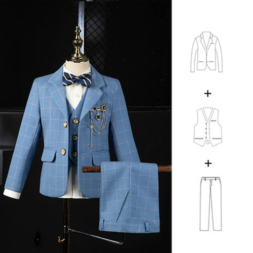 Boys Wedding Suit Kids Formal Blazer Jacket Vest Pants Bowtie 4PCS Tuxedo Dress Children Photography Suit Performance Costume