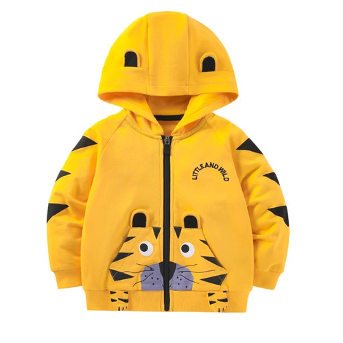 Jumping Meters Childrens Boys Girls Hooded Coats For Autumn Spring Tiger Embroidery Hot Selling Baby Jackets Zipper Outwear