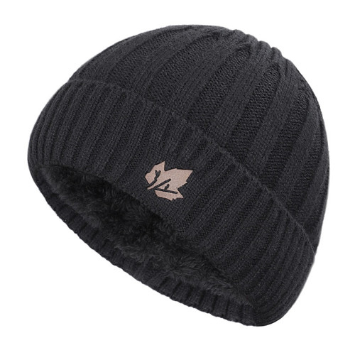 Men Winter Knit Beanie Scarf Brand Maple Leaf Thick Lining Plus Velvet casual hat Solid color Soft Cap Bonnet