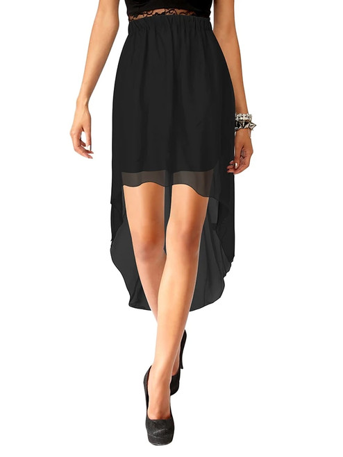 Nice-forever Summer Women Calssy Chiffon Plain Skirt with Asymmetrical Length Casual Flare Skirts