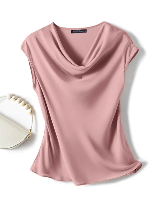 Summer Sleeveless Tank Tops Elegant Women Solid OL Work Shirt Casual Office Lady Tunic Satin Blouse