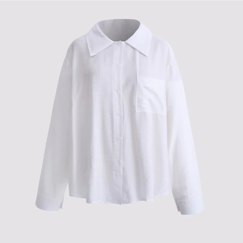 White Blouses Women Autumn Long Sleeve Turn-down Collar T Shirt Casual Solid Loose Oversized Clothing
