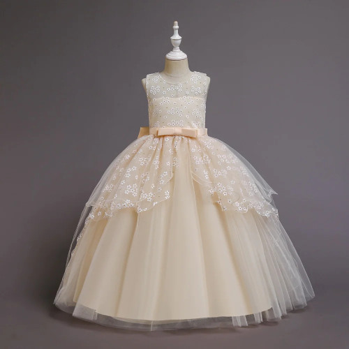 Summer New Lace flower bow small Tail Sweet Princess Dresses Birthday Wedding Party Flower Girl Ball Gown Dresses