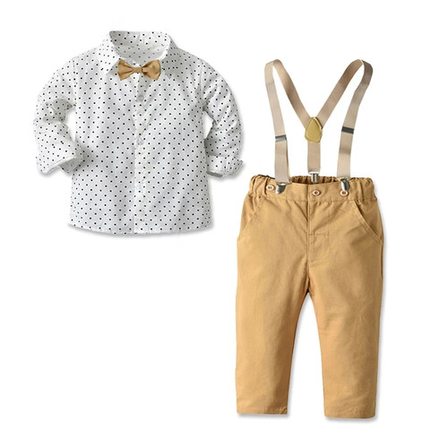 Baby Boys Clothes Set Cotton Long Sleeve Blouse+Suspender Trousers Kids Gentleman Outfits Formal Party Costumes