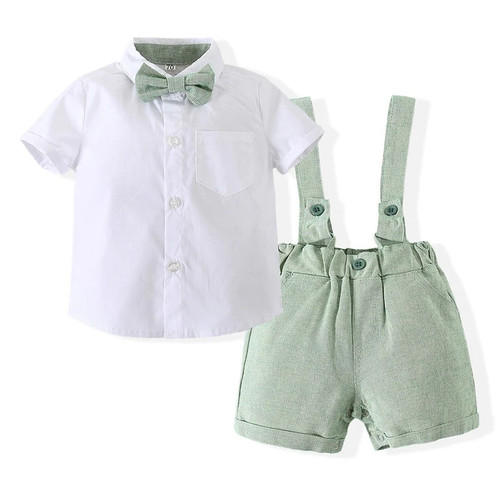 Baby Boy Clothing Sets Summer Infants Newborn Boy Clothes Bowtie Shorts Sleeve Tops + Overalls 2PCS Suit Kids Gentleman Clothing