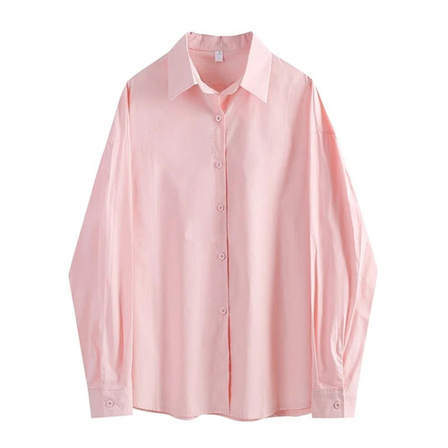 Pink Button Up Women Shirts Long Sleeve Turn Down Collar Loose Casual White Blouse Elegant Ladies Top