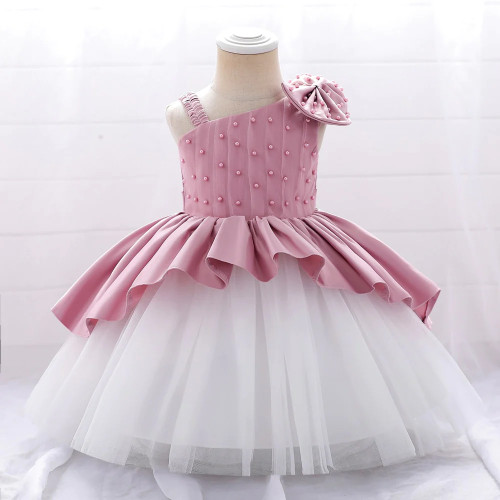 Infant Baby Baptism Dress For Girls Kids Wedding Party Dresses Bow Beaded Tulle Christening Gown Birthday Children Clothes