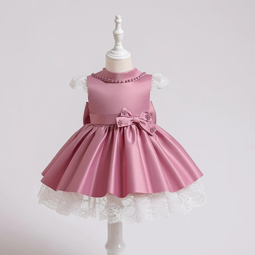 Summer Baby Dress for Girls Wedding Party Dresses Toddler Lace Bow Beading 1 Year Birthday Christening Gown Newborn Clothes