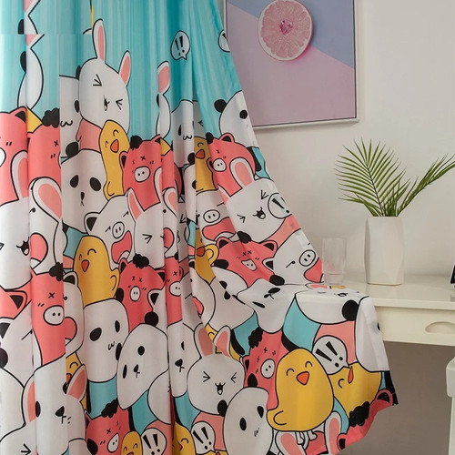 Cute Children Room Cartoon Rabbit Sanding Curtains for Living Room Bedroom Finished Product Customization